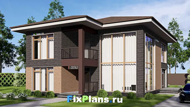 Проект двухэтажного дома 14 на 15, площадью 220 м² с террасой, балконом и 4 спальнями