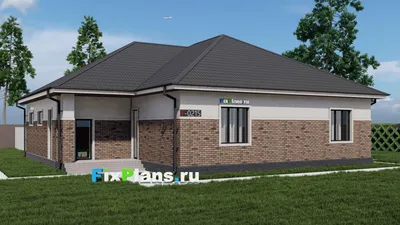 Проект одноэтажного дома 18 на 20, площадью 230 м² с террасой, гаражом на 2 машины и 3 спальнями — фасад 2