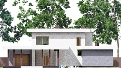 Проект двухэтажного дома 22 на 33, площадью 360 м² с террасой, баней, гаражом на 2 машины и 3 спальнями — фасад 3