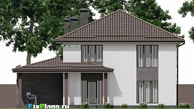 Проект двухэтажного дома 13 на 16, площадью 250 м² с террасой, гаражом на 1 машину и 4 спальнями — фасад 6