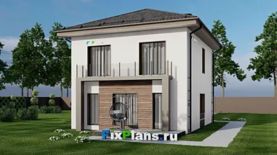 Проект двухэтажного дома 9 на 13, площадью 140 м² с террасой, балконом и 4 спальнями — фасад 2
