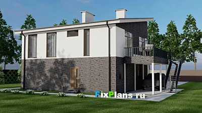 Проект двухэтажного дома 12 на 15, площадью 220 м² с террасой, гаражом на 2 машины и 3 спальнями — фасад 2
