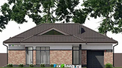 Проект одноэтажного дома 13 на 15, площадью 140 м² с террасой, гаражом на 2 машины и 2 спальнями — фасад 3
