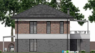 Проект двухэтажного дома 12 на 16, площадью 250 м² с террасой, балконом, гаражом на 1 машину и 4 спальнями — фасад 4