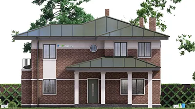 Проект двухэтажного дома 14 на 16, площадью 260 м² с террасой, балконом и 4 спальнями — фасад 5