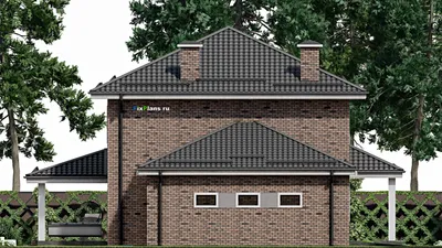 Проект двухэтажного дома 11 на 17, площадью 230 м² с террасой, гаражом на 2 машины и 4 спальнями — фасад 4
