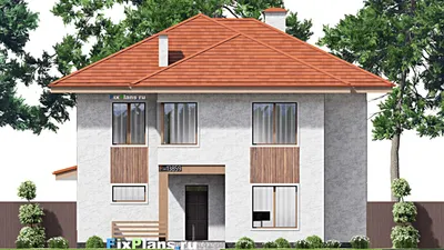 Проект двухэтажного дома 13 на 18, площадью 290 м² с террасой, балконом и 4 спальнями — фасад 3