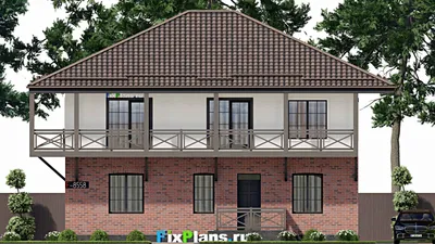 Проект двухэтажного дома 13 на 14, площадью 270 м² с террасой, балконом и 5 спальнями (F-8558) — фасад 3