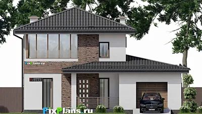 Проект двухэтажного дома 12 на 13, площадью 170 м² с гаражом на 1 машину и 2 спальнями — фасад 3