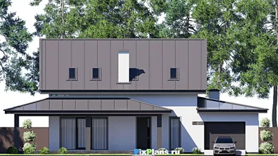 Проект дома с мансардой 14 на 21, площадью 320 м² с террасой, гаражом на 2 машины и 4 спальнями — фасад 3