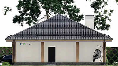Проект одноэтажного дома 12 на 14, площадью 170 м² с террасой и 3 спальнями (F-5093) — фасад 5