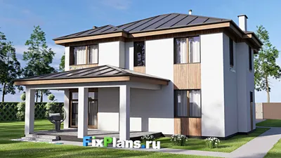 Проект двухэтажного дома 13 на 17, площадью 220 м² с террасой и 2 спальнями — фасад 2