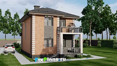 Проект двухэтажного дома 8 на 11, площадью 130 м² с террасой, балконом и 3 спальнями — фасад 2