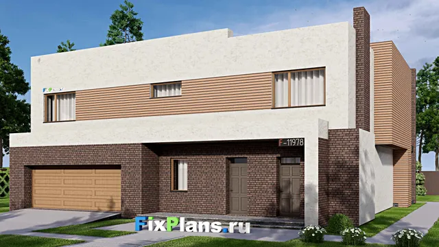 Проект двухэтажного дома 17 на 18, площадью 340 м² с террасой, балконом, гаражом на 2 машины и 3 спальнями