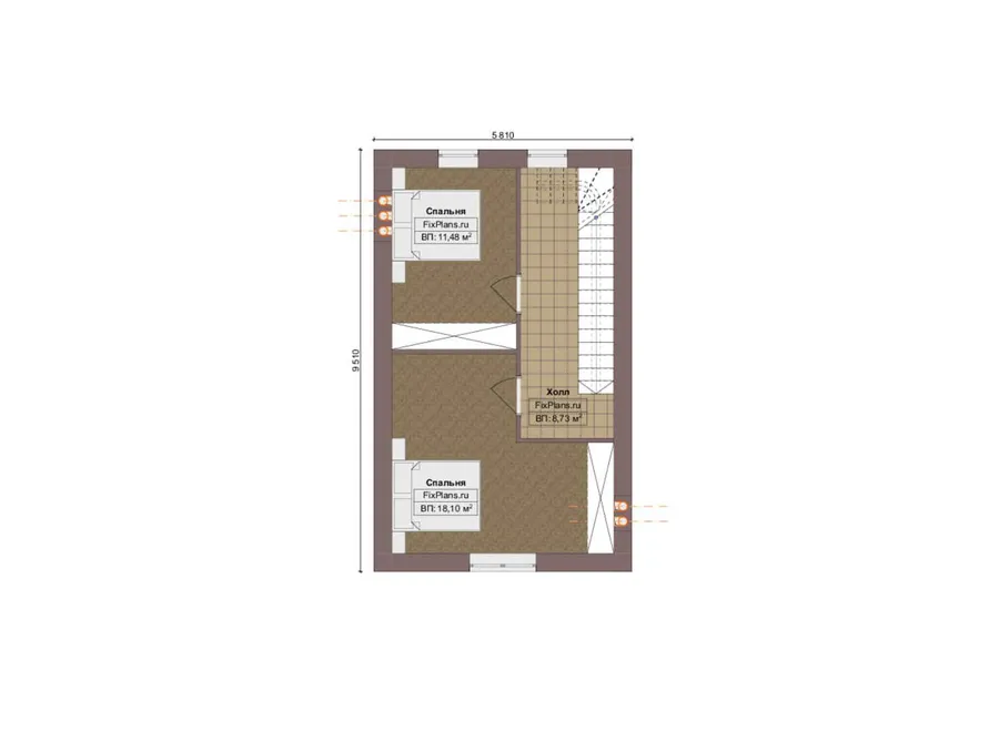 Проект дома с мансардой 10 на 15, площадью 170 м² с террасой, баней и 2 спальнями — 2-й этаж