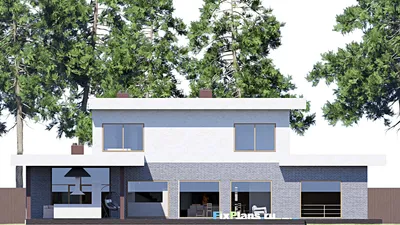 Проект двухэтажного дома 22 на 33, площадью 360 м² с террасой, баней, гаражом на 2 машины и 3 спальнями — фасад 6