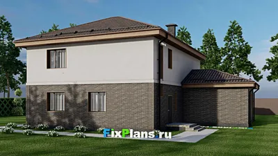 Проект двухэтажного дома 14 на 16, площадью 230 м² с балконом, гаражом на 1 машину и 3 спальнями — фасад 2