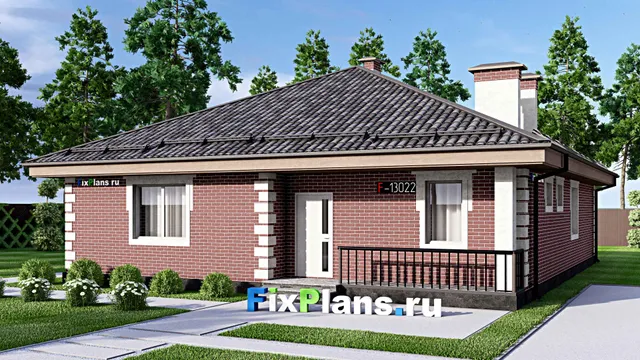 Проект одноэтажного дома 14 на 15, площадью 160 м² с террасой и 3 спальнями