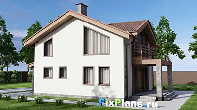Проект дома с мансардой 10 на 14, площадью 160 м² с террасой, балконом и 4 спальнями (F-12869) — фасад 2