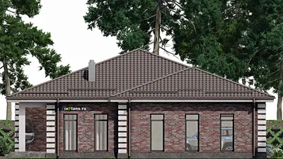Проект одноэтажного дома 16 на 20, площадью 250 м² с террасой, гаражом на 2 машины и 3 спальнями — фасад 6