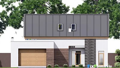 Проект дома с мансардой 18 на 18, площадью 360 м² с террасой, гаражом на 2 машины и 3 спальнями — фасад 3