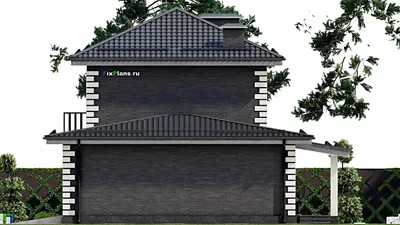 Проект двухэтажного дома 10 на 16, площадью 210 м² с террасой, балконом, гаражом на 2 машины и 3 спальнями — фасад 5