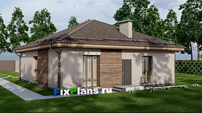 Проект одноэтажного дома 12 на 21, площадью 150 м² с гаражом на 1 машину и 3 спальнями — фасад 2