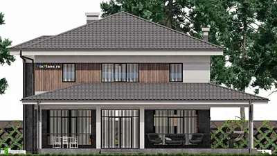 Проект двухэтажного дома 13 на 13, площадью 290 м² с террасой и 3 спальнями — фасад 4