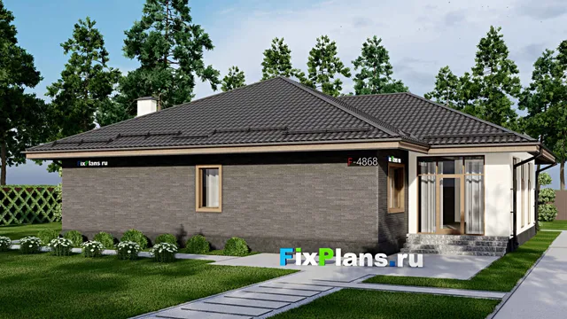 Проект одноэтажного дома 14 на 17, площадью 180 м² с террасой и 4 спальнями