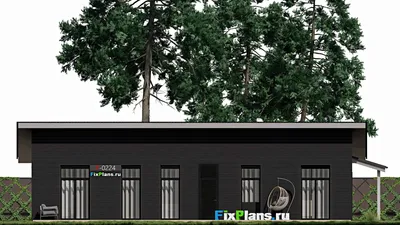 Проект одноэтажного дома 12 на 17, площадью 210 м² с террасой и 3 спальнями — фасад 3