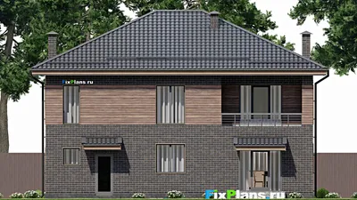 Проект двухэтажного дома 11 на 14, площадью 230 м² с балконом, гаражом на 1 машину и 4 спальнями — фасад 6