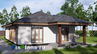 Проект одноэтажного дома 10 на 20, площадью 140 м² с террасой и 3 спальнями — фасад 2