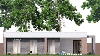 Проект одноэтажного дома 18 на 18, площадью 470 м² с террасой, гаражом на 1 машину и 3 спальнями — фасад 6