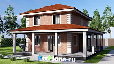 Проект одноэтажного дома 15 на 16, площадью 180 м² с террасой и 3 спальнями (F-17927) — фасад 2