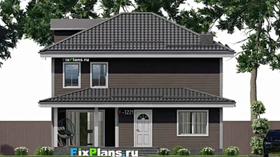 Проект двухэтажного дома 10 на 11, площадью 140 м² с террасой и 3 спальнями — фасад 3