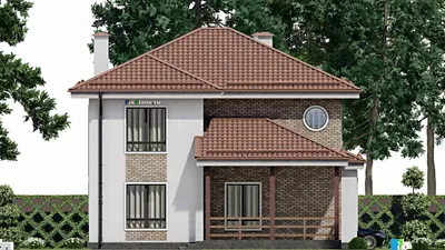 Проект двухэтажного дома 12 на 14, площадью 220 м² с террасой, балконом и 4 спальнями — фасад 4