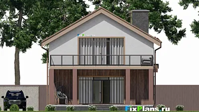 Проект дома с мансардой 10 на 14, площадью 180 м² с террасой, балконом и 4 спальнями — фасад 6