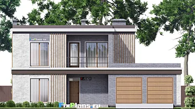 Проект двухэтажного дома 16 на 16, площадью 280 м² с террасой, балконом, гаражом на 2 машины и 4 спальнями — фасад 3