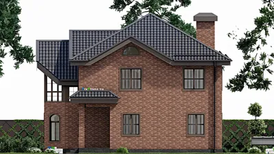 Проект двухэтажного дома 12 на 13, площадью 180 м² с балконом, цокольным этажом и 3 спальнями — фасад 5