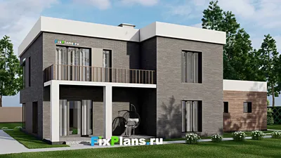 Проект двухэтажного дома 15 на 20, площадью 340 м² с балконом, гаражом на 2 машины и 4 спальнями — фасад 2