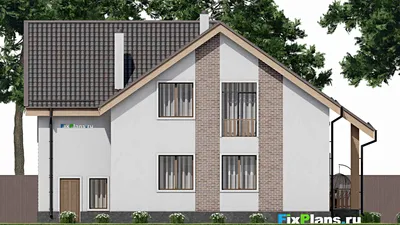 Проект дома с мансардой 13 на 16, площадью 250 м² с террасой, балконом, гаражом на 1 машину и 6 спальнями — фасад 6