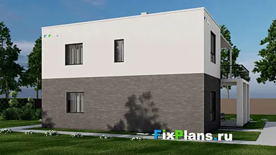 Проект двухэтажного дома 13 на 14, площадью 240 м² с террасой, балконом и 4 спальнями — фасад 2