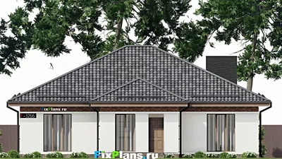 Проект одноэтажного дома 15 на 15, площадью 170 м² с 4 спальнями — фасад 3