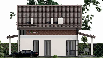 Проект дома с мансардой 9 на 10, площадью 150 м² с террасой, балконом и 3 спальнями (F-4706) — фасад 5