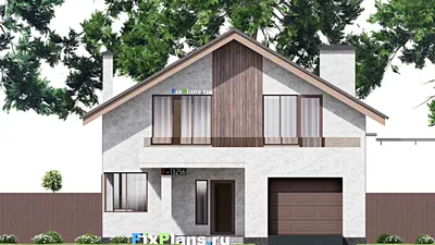 Проект дома с мансардой 11 на 17, площадью 240 м² с террасой, гаражом на 1 машину и 4 спальнями — фасад 3