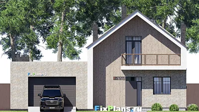 Проект дома с мансардой 15 на 18, площадью 270 м² с террасой, балконом, гаражом на 2 машины и 3 спальнями — фасад 3