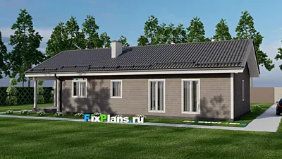 Проект одноэтажного дома 10 на 15, площадью 140 м² с террасой, баней и 3 спальнями — фасад 2