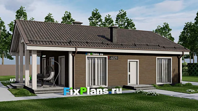 Проект одноэтажного дома 10 на 12, площадью 130 м² с террасой и 2 спальнями