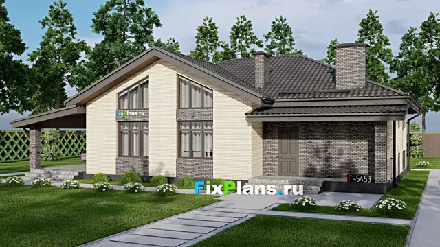 Проект одноэтажного дома 12 на 16, площадью 160 м² с террасой и 3 спальнями
