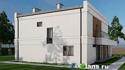 Проект двухэтажного дома 14 на 19, площадью 410 м² с террасой, балконом, баней и 5 спальнями — фасад 2